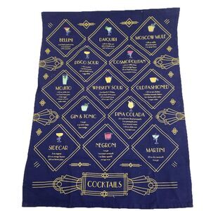 Anthropologie‎ 100% Cotton Tea Kitchen Dish Towel “cocktails” Bar 27.5” X 20”